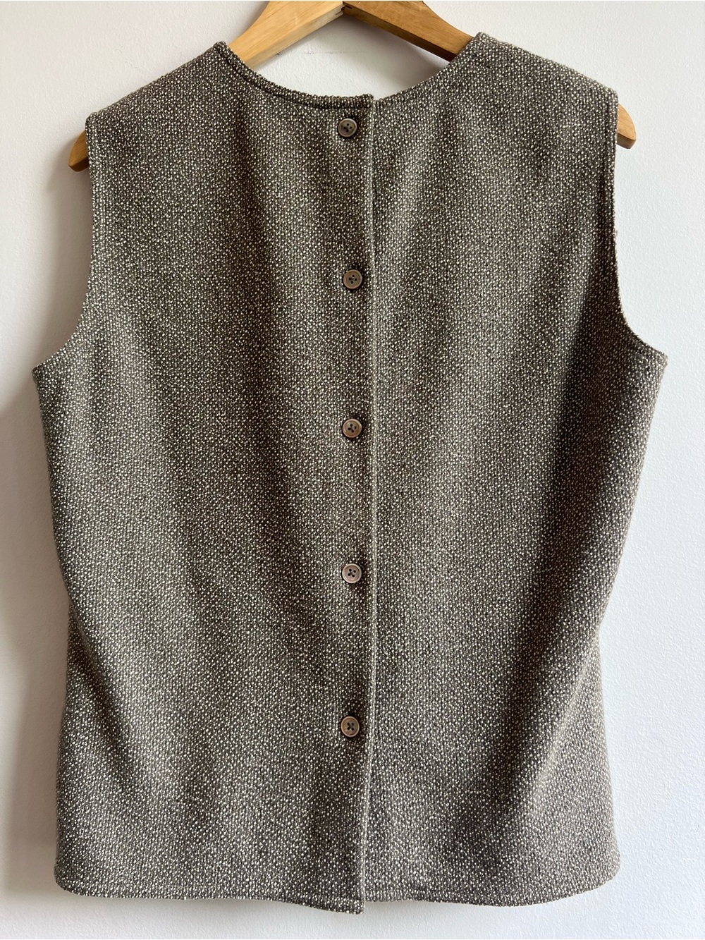 Classic Brown Textured Wool Blend Sleeveless Top Sophisticated Minimalist - Picture 5 of 10